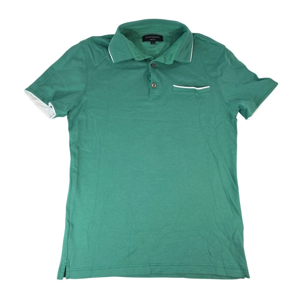 Banana Republic Mens S Green Dress Polo‎ Surf Green Contrast Trim